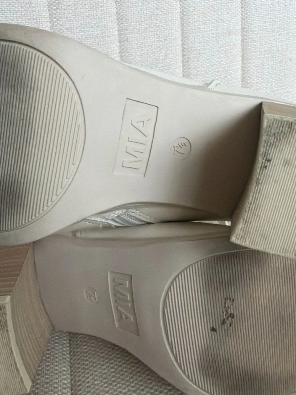 MIA Ivory Leather Ankle Booties with Stacked Heel